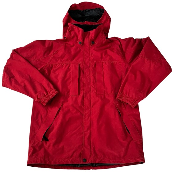 Eddie Bauer Jacket Weatherproof Red & Black 7 Pockets Detachable Hood Sz Small - Picture 13 of 13